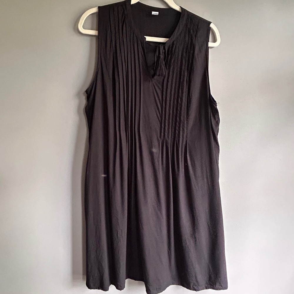 Old Navy Black Pintuck Tassel Tie Sleeveless Rayon Shift Dress Womens XL